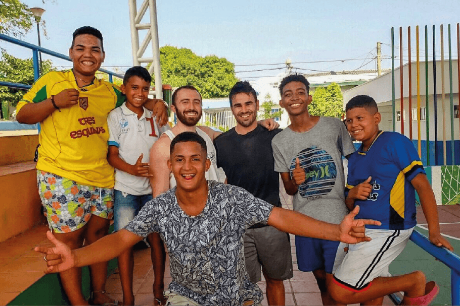 Playing soccers with locals